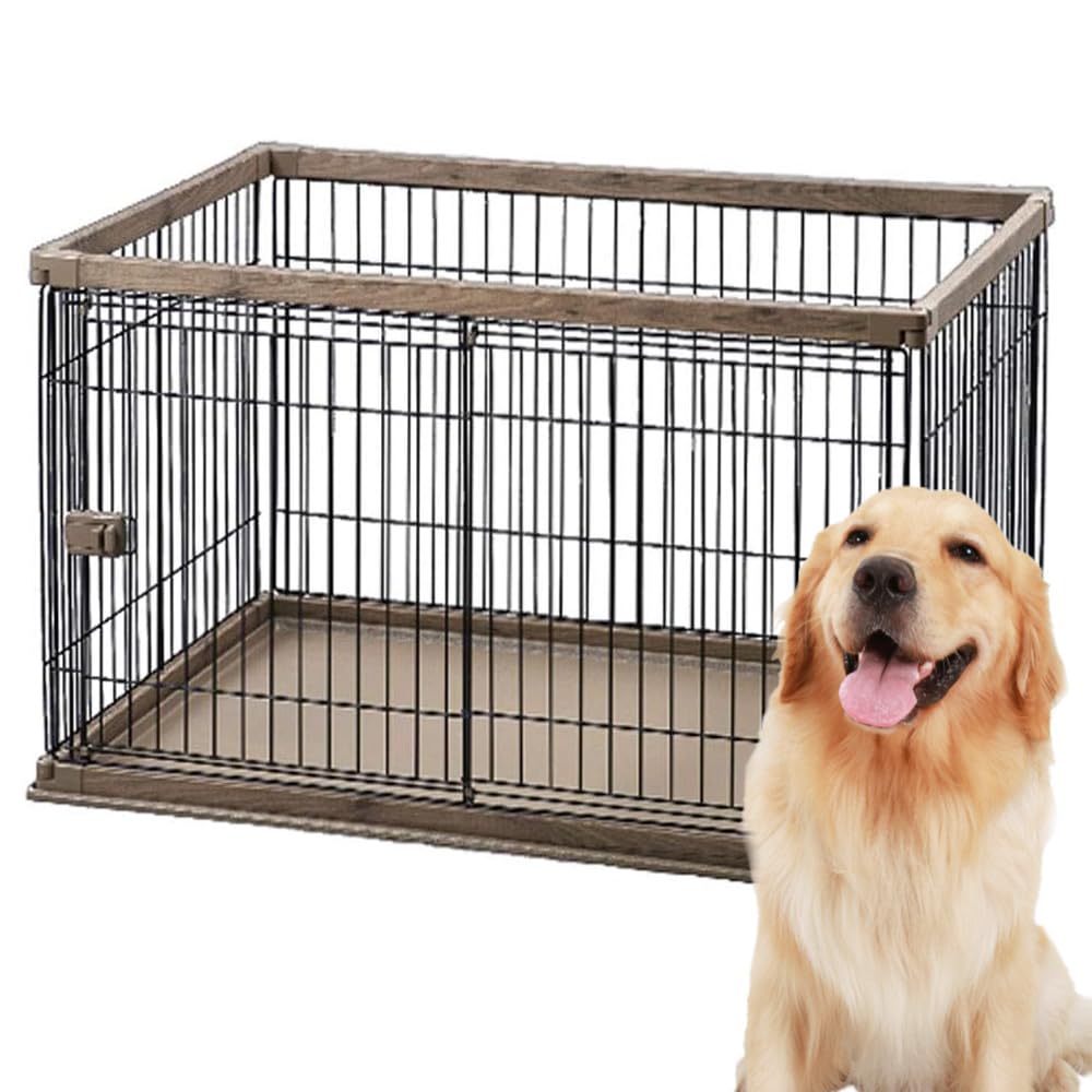 アイリスオーヤマ 犬 サークル ウッディサークル ブラウン 中型犬用 幅120×奥行80×高さ71cm PWSR-1280