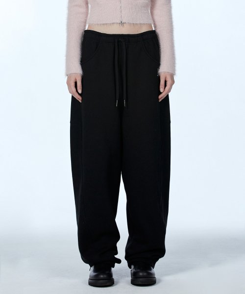 (起毛) Signature string balloon pants - BLACK