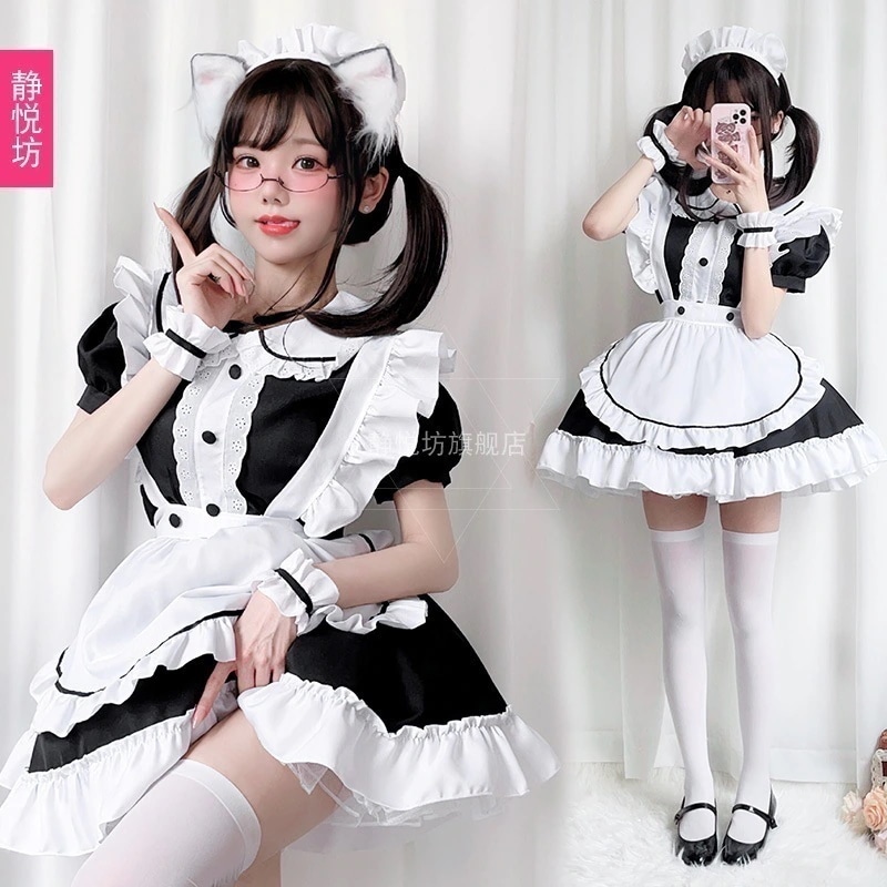猫女性系白黒メイド服装日系アニメコスプレロリcosメイド制服コーヒーメイド王女スカート