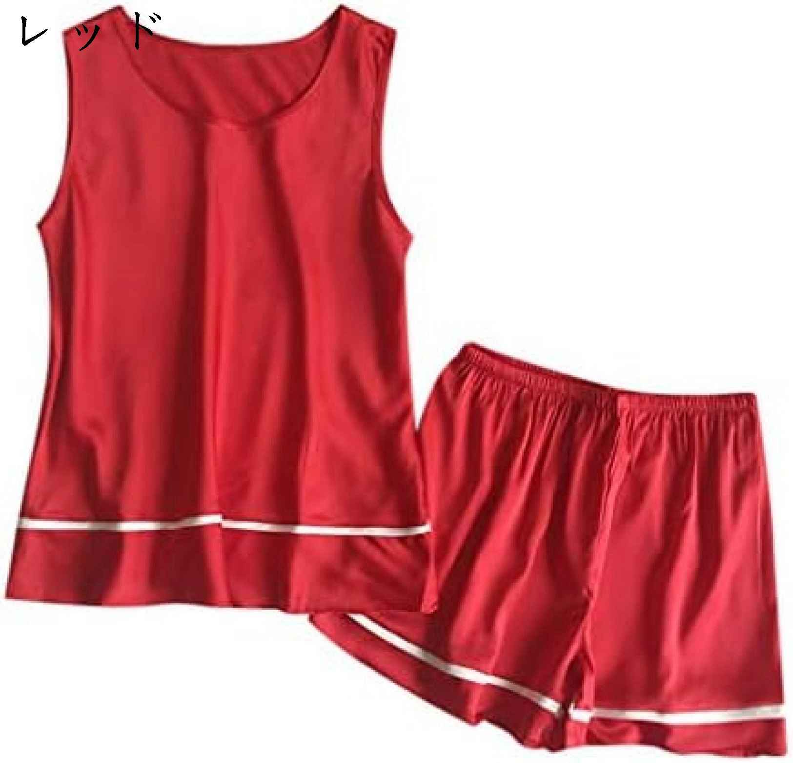 レディース パジャマ 100%綿 半袖 ルームウェア 上下セット 短パン 寝巻き 部屋着 肌触り 寝間着 春 夏 快適 レッド 赤