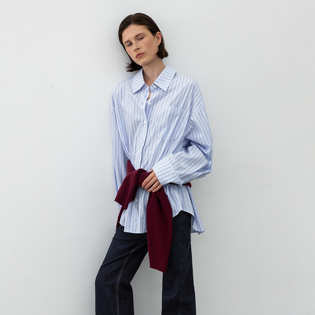 (BL-4367)ESSENTIAL COTTON STRIPE RELAXED SHIRT