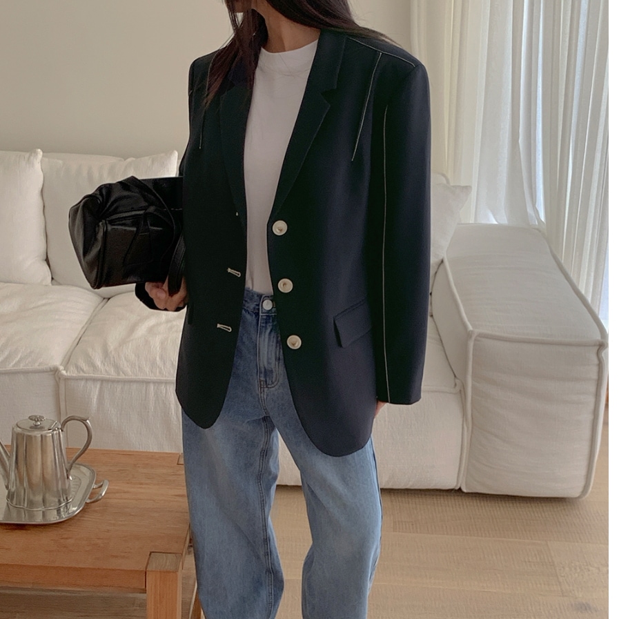 [09WOMEN] ルーズフィット配色ステッチジャケット