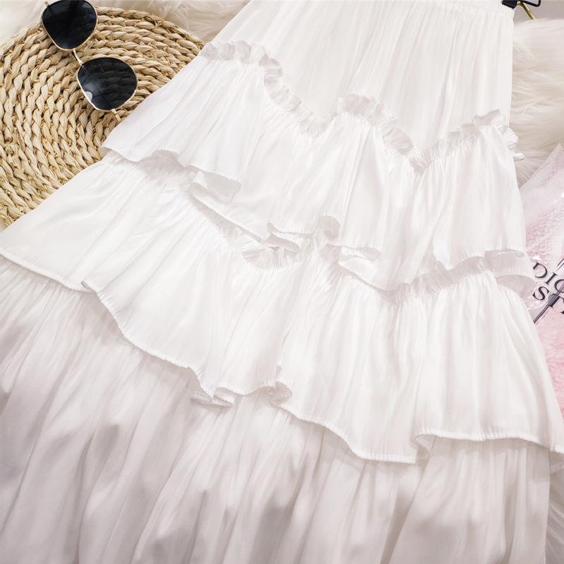 ティアードスカート ロング レディース ボトムス ガーリー マキシスカート ハイウエスト Aライン フリル 春秋 ブラック ホワイト