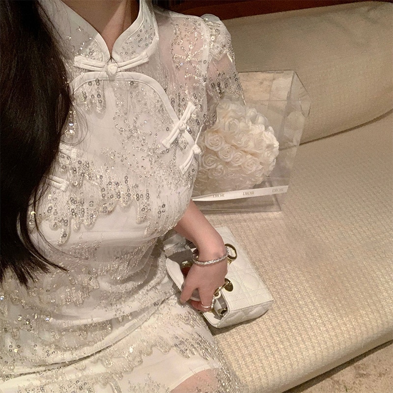 上品　刺繍　チャイナドレス　ス　パーティードレス　感