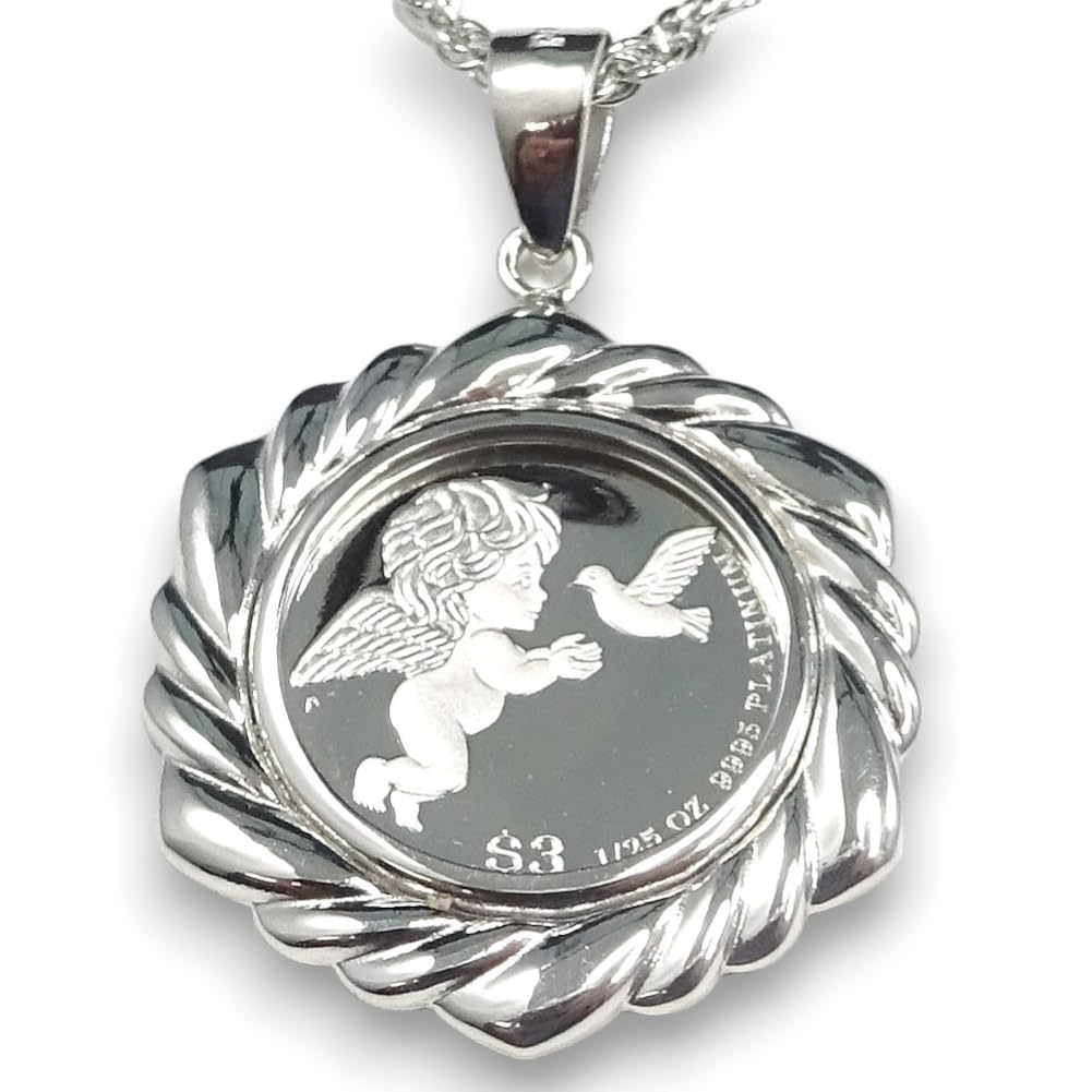 PT999.5 プラチナエンゼルコイン金貨1/25oz ツイスト柄枠 ペンダントネックレス45ｃｍ