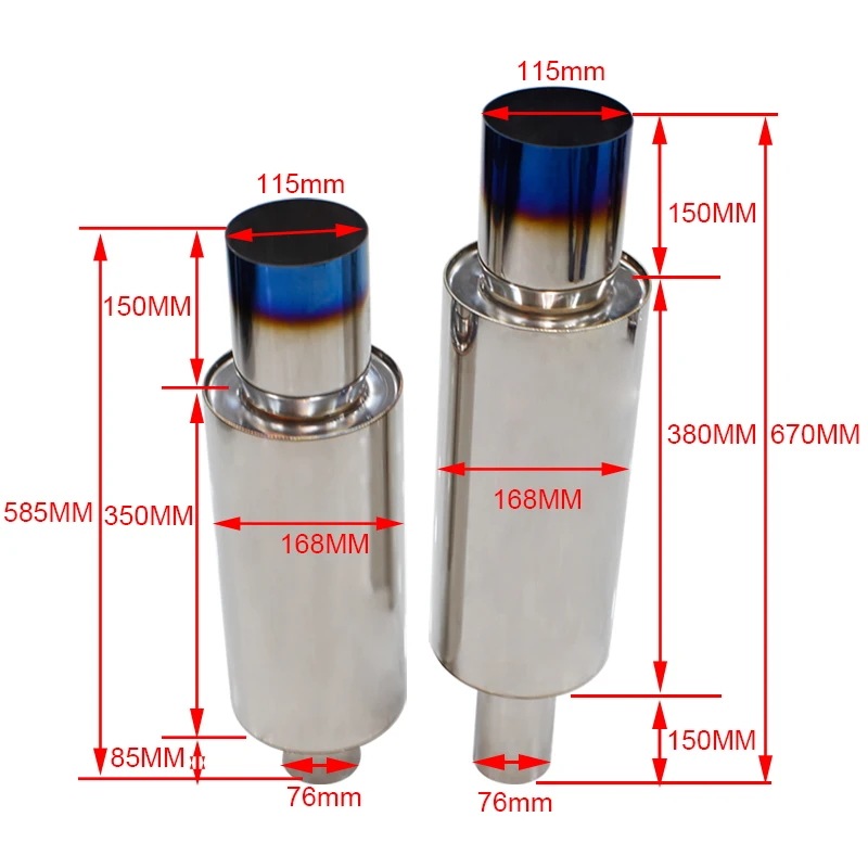 エキゾーストサイレンサー,高品質,ステンレス鋼,76mm,輸出,115mm