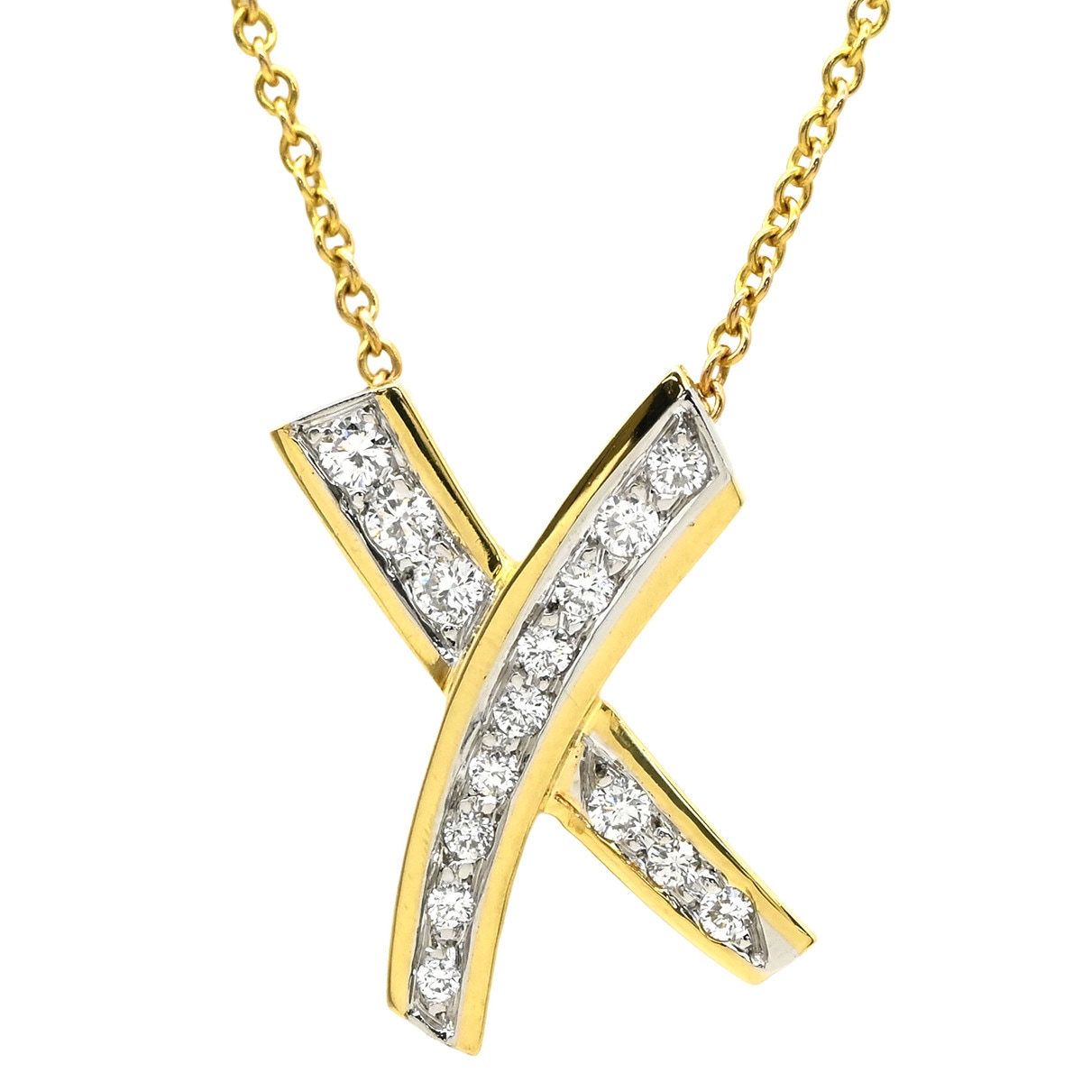 ティファニー Tiffany & Co ネックレス Xペンダント キス ダイヤ K18YG Pt950 ダイヤモンド イエローゴールドXプラチナシルバー パロマピカソ 【中古】