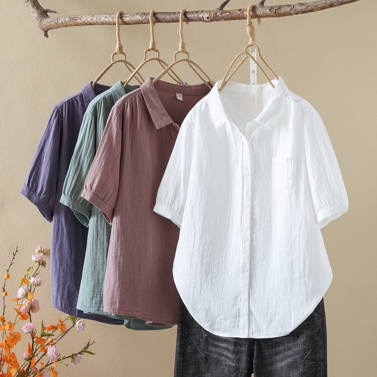 レディース トップス シャツ 5分袖 襟付き かわいい 大人可愛い きれいめ シンプル カジュアル 上品 おしゃれ かっこいい こなれ感 ラフ ルーズ 存在感 抜け感 ベーシック アクティブ