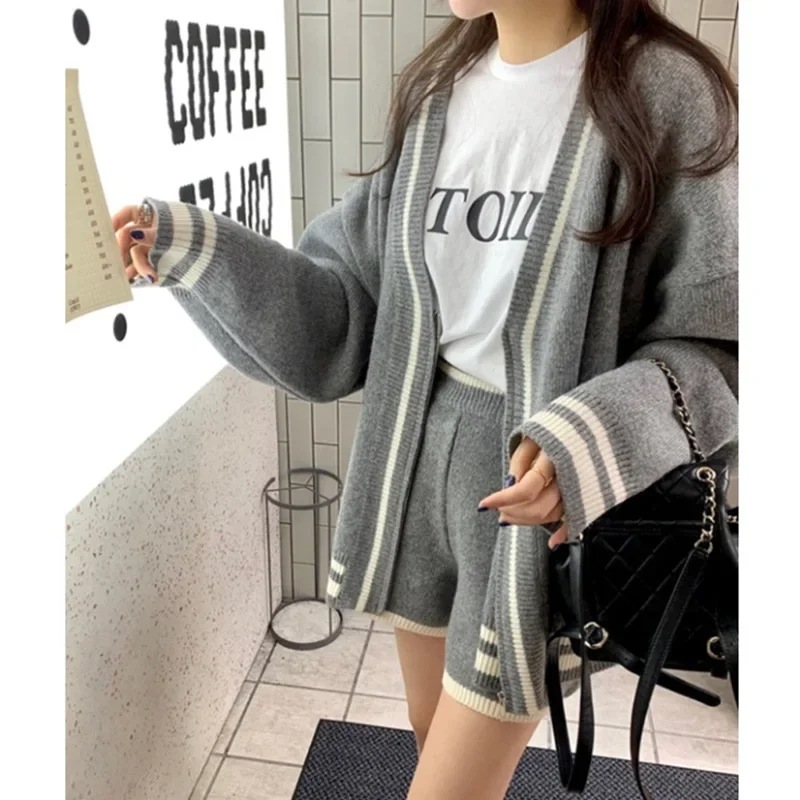 女性用ルーズニットカーディガン,Vネックセーター,カラーブロック,ジッパー付き,ハイウエスト,カジュアル,ファッショナブル,韓国,アンチエイジング - 200000345