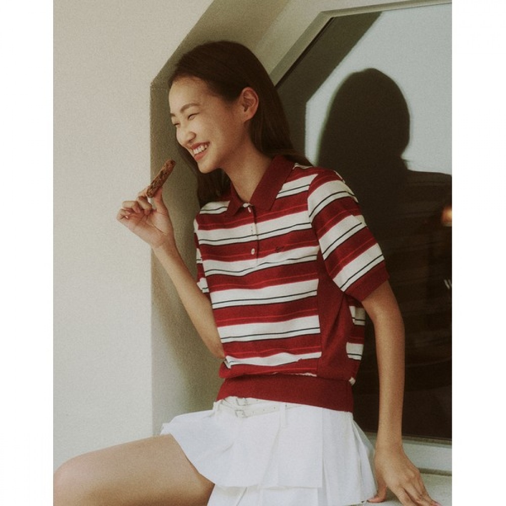 [ヘッジズレディース] 24FWアイテム] インストライプコットンショートスリーブカラーTシャツHSTS4DL33D2