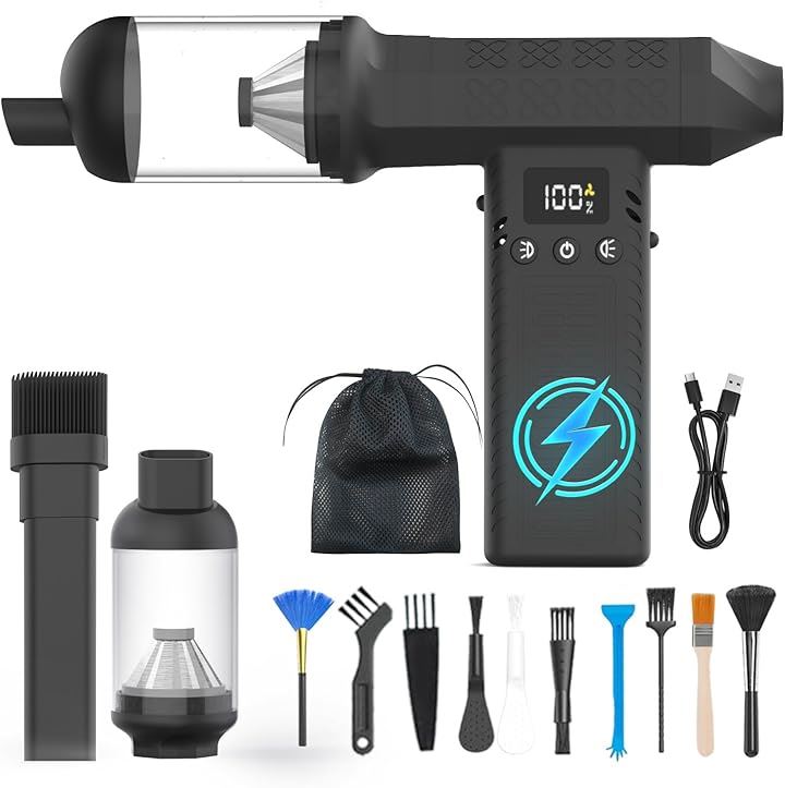 1台2役 電動エアダスター＆ミニ掃除機 220000PRM 充電式 コードレス 3段風量調整 8000mAh 150分連続使用可能 超軽量 13000Pa エアーブロー ブラシレスモーター