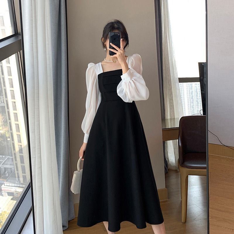 ロングドレス 『3年保証』 韓国のファッション セール ドレス 復古 ワンピース スカート 2021秋冬新作追加
