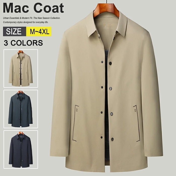 【M-4XL】ステンカラーコート メンズ ビジネスコート スプリングコート ロング 薄手 防風 軽量 アウター カジュアル 通勤 ハーフコート カジュアルコート おしゃれ シンプル 春服 秋服