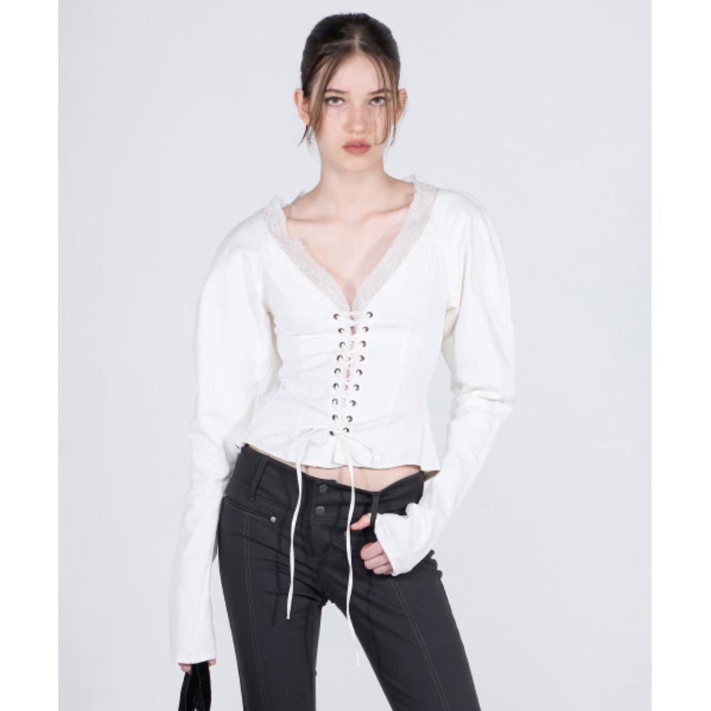 スカルプター Layered Lace Up Blouse Ivory SC24A204IV