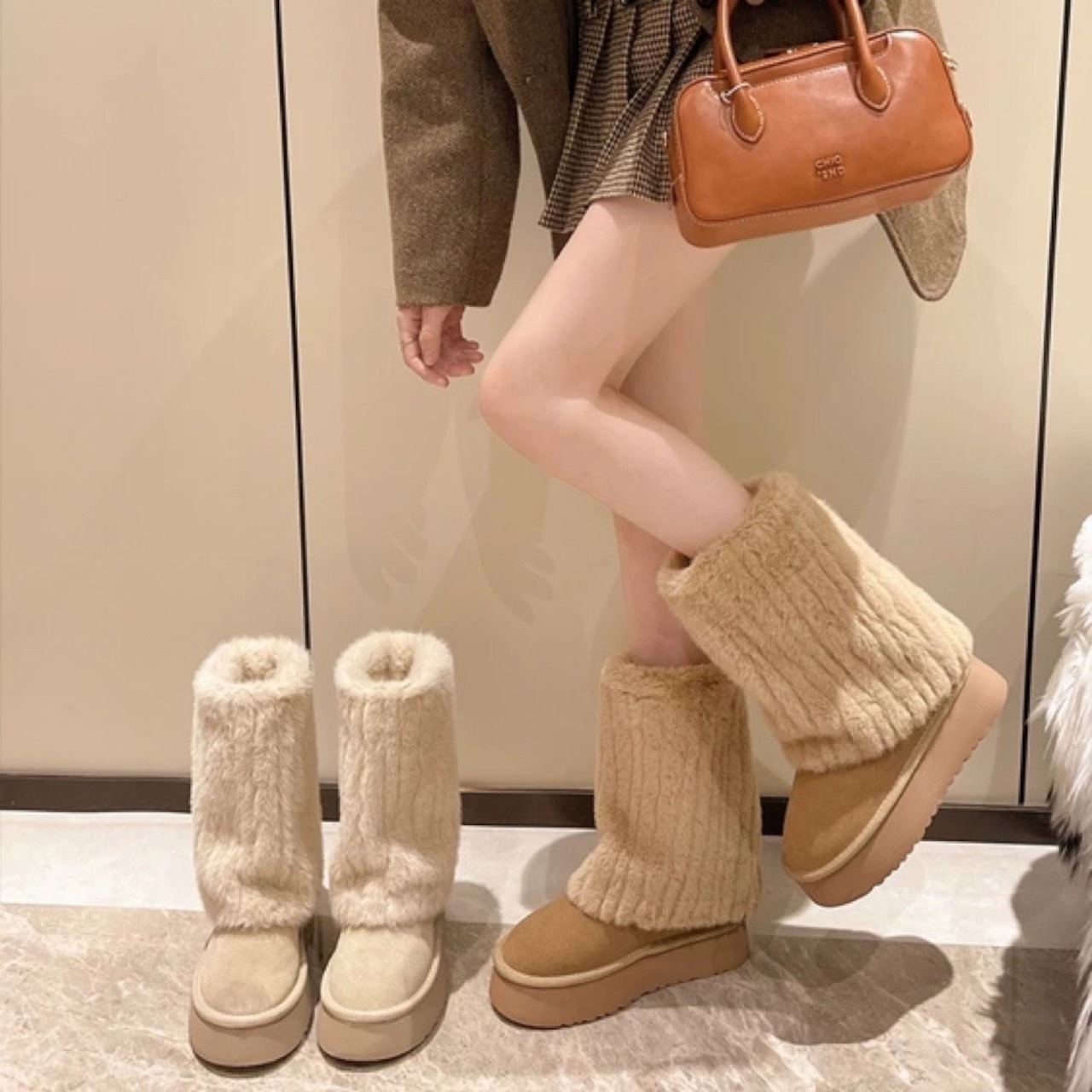 ファームートンブーツ ムートンブーツ 厚底 レディース 美脚 ブーツ ロング丈 おしゃれ もこもこ 可愛い 厚底ブーツ防寒 ファー 通学 通勤 疲れない ロングブーツ 人気 a5151