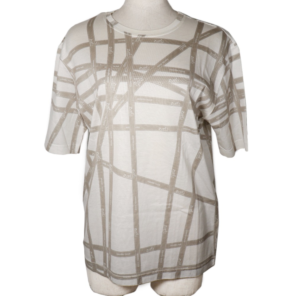 ボルデュック リボン 半袖Ｔシャツ コットン 白 ベージュ レディース 中古品 A-ランク