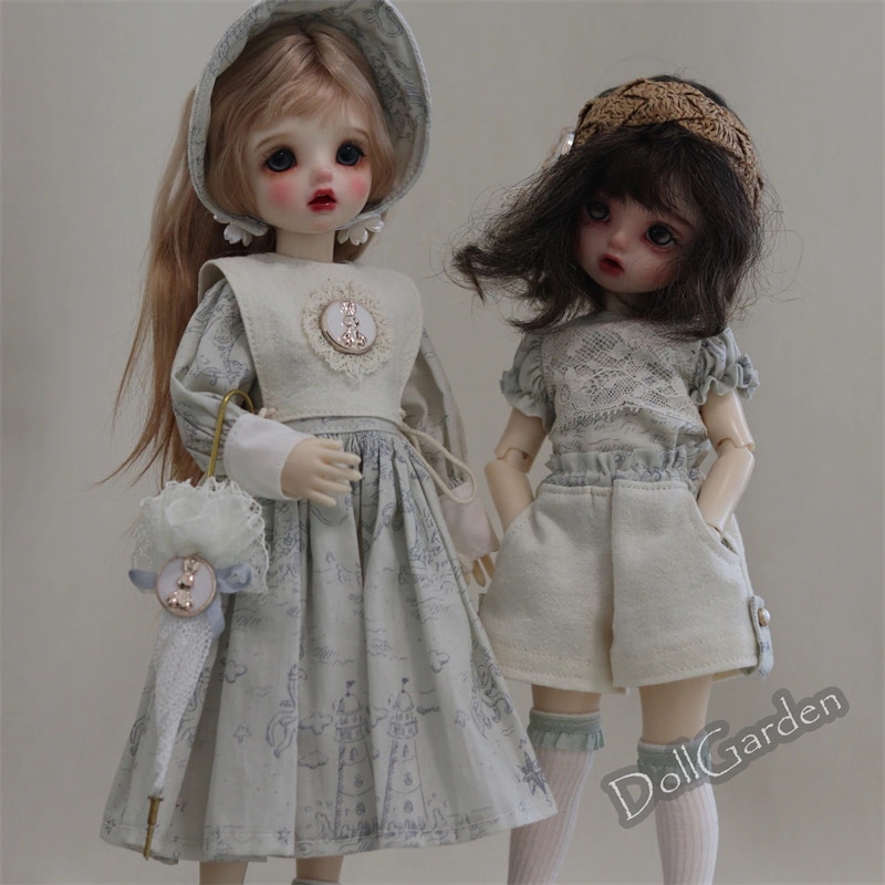 BJD yosd ドール服 双子セット パンツ/ワンピース ドール用衣装セット 1/6 幼SDサイズ球体関節人形用