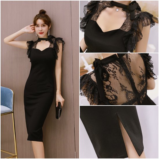 【取寄：納期2週間】パーティードレス レディースワンピース 大きいサイズ ホルターネック スリムフィット 7,022円