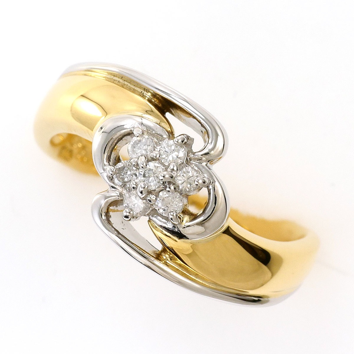 PT850 プラチナ K18 18金 YG イエローゴールド リング・指輪 9.5号 ダイヤモンド 0.11ct 鑑別書 総重量約5.3g ジュエリー 中古