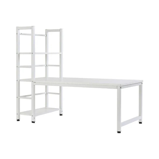 【ホワイト】H型PCデスク ロータイプ一体型 ラック付き デスク ワークデスク 木製 学習デスク