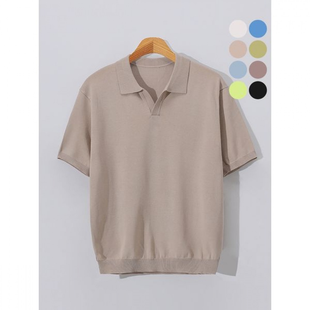 [ジュアンズ] サマービスコースオープンカラーニットショートスリーブTシャツ GOCT2074