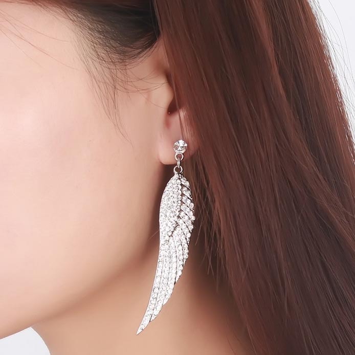 ビッグエンジェルウイングピアス 1ペア販売 両耳 翼 羽根 クリスタル キラキラ 揺れる 大きい 発表会 シルバー 銀色 ゴールド 金色 プレゼント 男性 女性 チャーム ew-00-00881xx