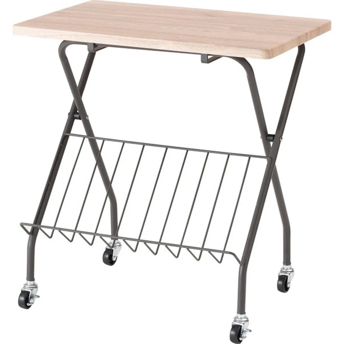 フォールディングサイドテーブル 折りたたみ式テーブル テーブル フォールディング キャスター付き 収納 飾り棚 移動 転がる おしゃれ 木目調 スチール 高さ47cm キッチン 作業デスク シンプル