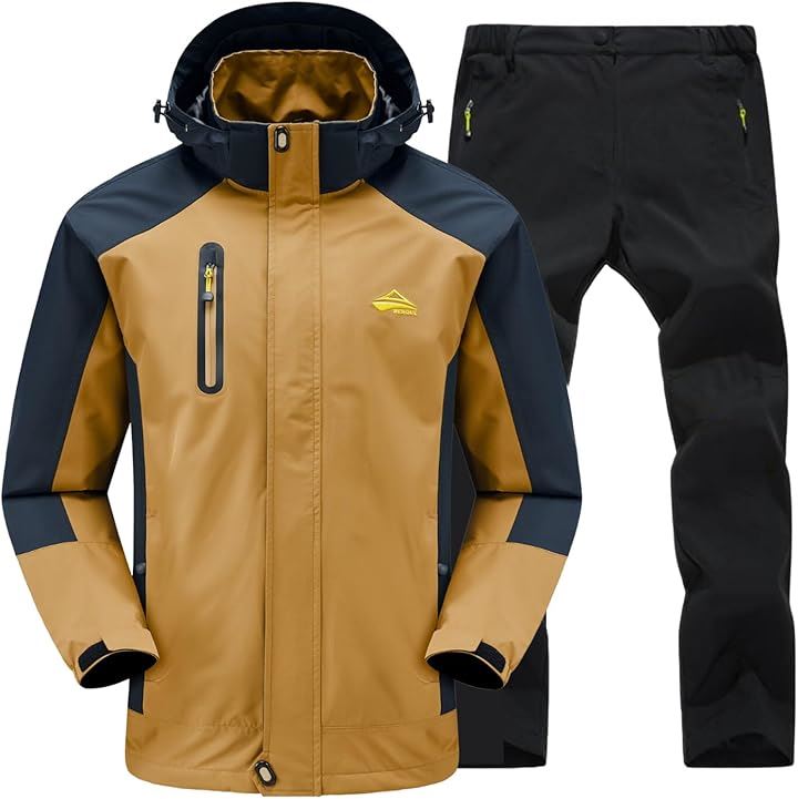 雨風に強い アウトドアジャケット 上下セット メンズ 登山 釣り バイク 自転車 キャンプ トレッキング 防水 ウェア 通勤 通学(2.ブラウン (速乾トレッキングパンツ), 3XL)