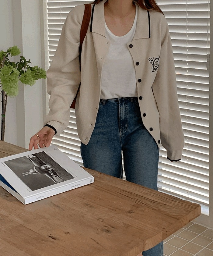 (2color/モデル所蔵)イタリアコットン 刺繍 ニット ブルゾン カーディガン