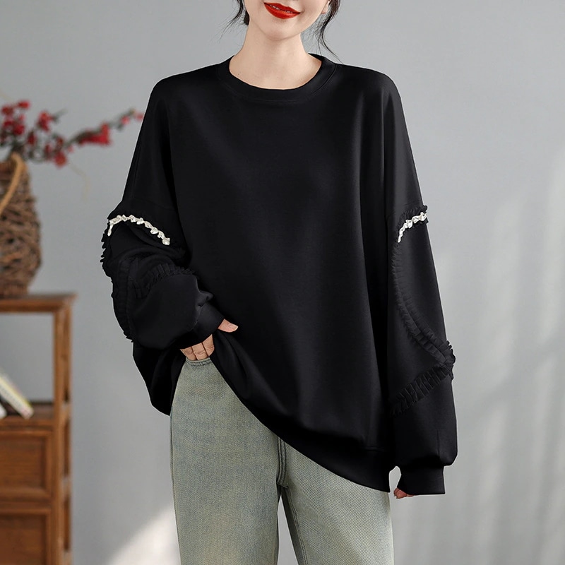 大きいサイズのレース可愛いレディース秋冬厚手ロンTせラウンドネック トップススウエット30%制限