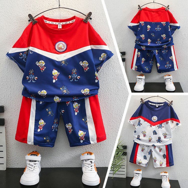2024 新しい男の子夏服子供のスーツ夏のバスケットボールのユニフォームベビースポーツ半袖男の子ウルトラマン