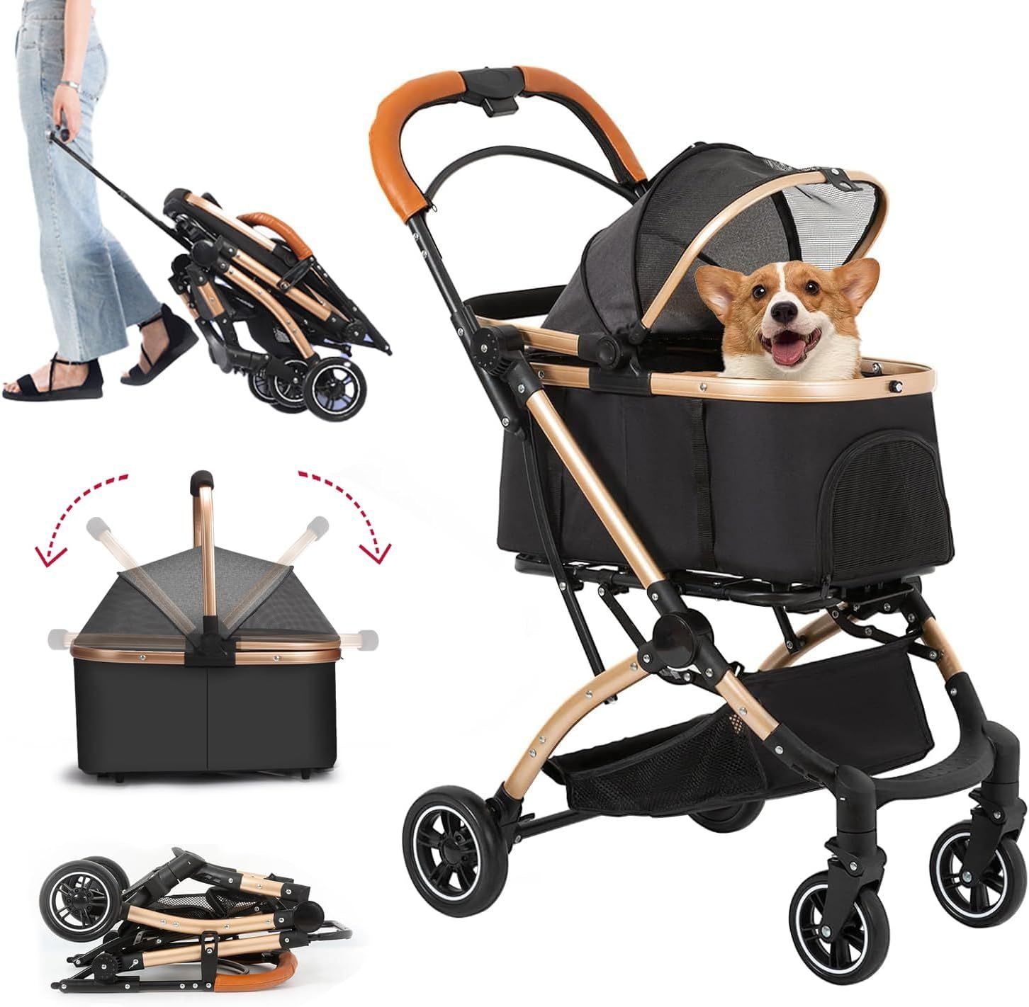 ペットカート 分離型 キャスター付き 前輪360回転 犬用ベビーカー組み立て簡単 軽量 通気 折りたたみ式 取り外し可能 犬用カート収納簡単 多機能 収納 大容量 高耐荷重 猫 犬用 小型犬 中型犬