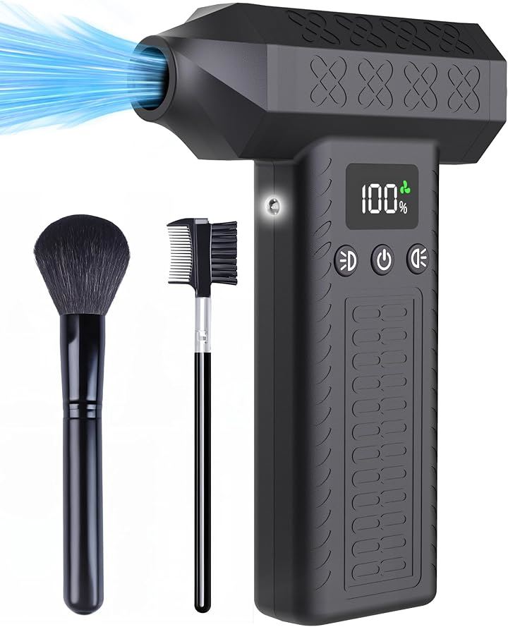 300000rpm電動エアダスター 3段風量調整 世界トップレベル 超強力 最大風速120m/s 小型 洗車ブロワー ２個LEDライト付き LCDディスプレイ搭載(ダークグレー)