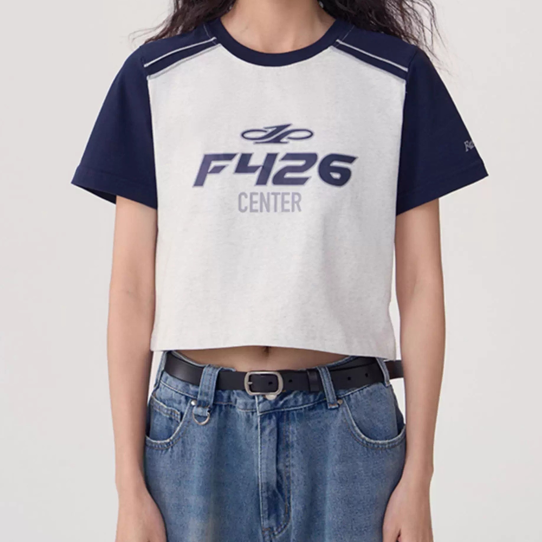 レディース トップス Tシャツ クロップド丈 半袖 クルーネック スリム 細身 ストリート ヴィンテージ アメカジ バイカラー 配色 大人可愛い シンプル カジュアル おしゃれ レトロ こなれ感