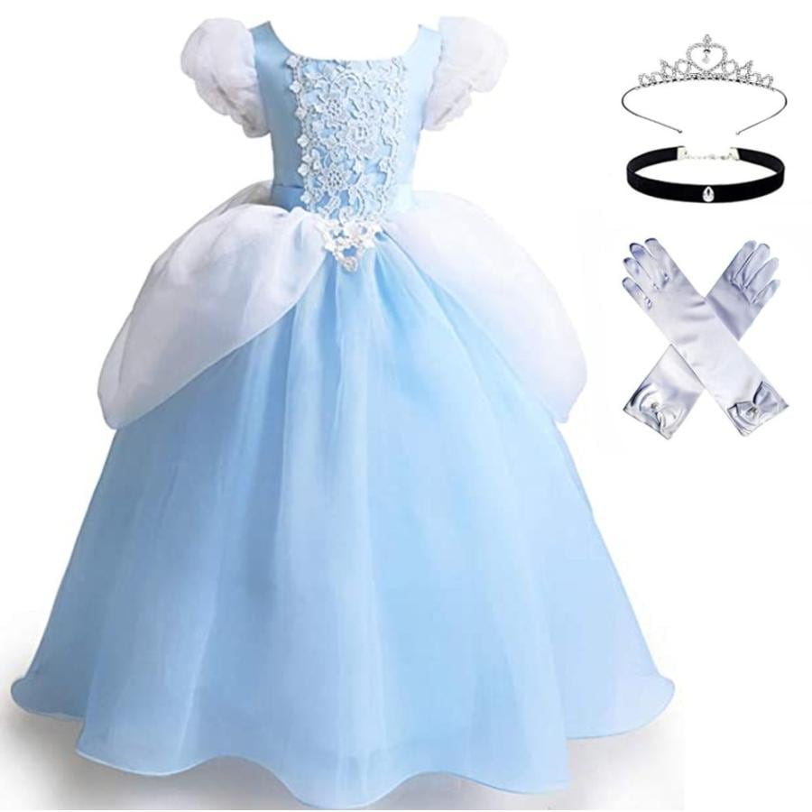 NEW TYPE登場 即纳シンデレラ ドレス 子供 コスプレ 衣装 豪華４点 セット ( プリンセス ドレス 手袋 ティアラ チョーカー ) 100 110 120 130 140 CREDIBLE