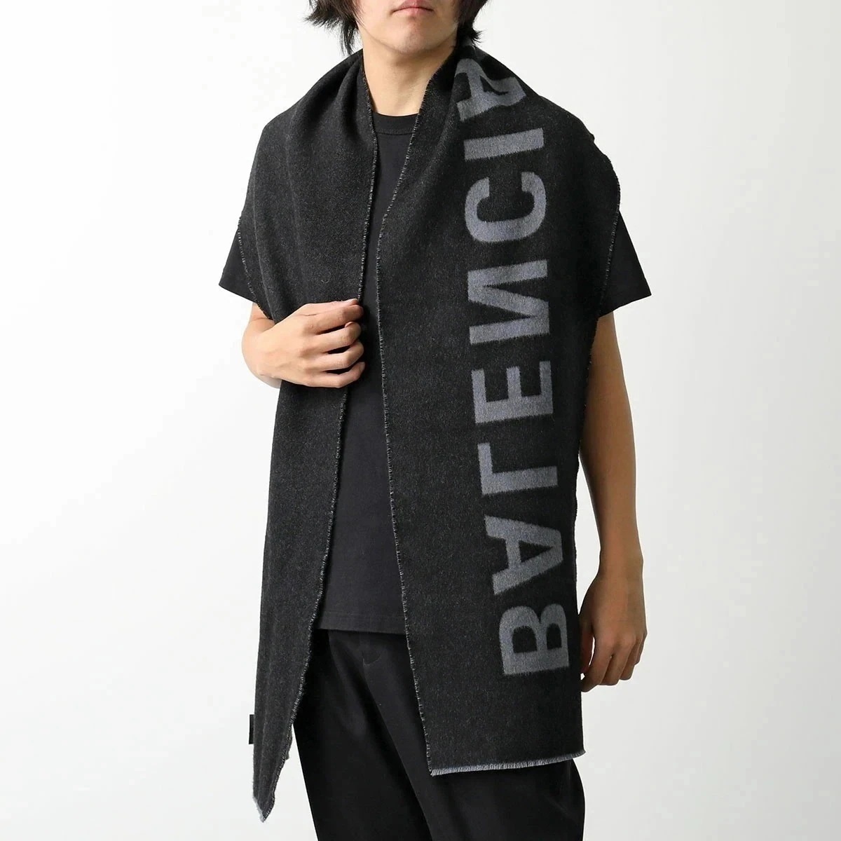BALENCIAGA バレンシアガ マフラー 530047 420B0 メンズ ウール ストール 大判 ロゴ 1260