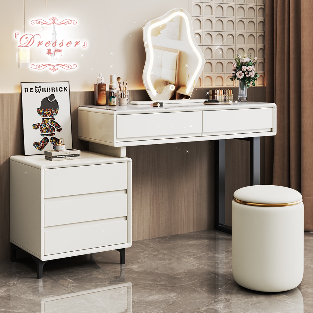 ドレッサー 4点セット 化粧テーブル 女優LEDミラー チェアー付き 組み立てタイプ 大容量収納 岩盤天板 お姫系 寝室化粧テーブル コスメ台 ネイルサロン 化粧台 娘 妻プレゼント 特大テーブル