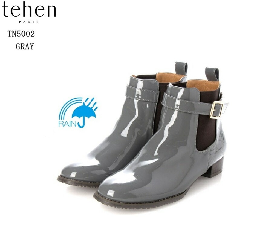 (テーン)TN5002 【防水加工】tehen サイドゴアカジュアルブーツ レインブーツ レディス 縫い目の裏に止水テープを貼り水の染み込みを防ぐ雨の日対応 格子柄の型押し模様がさりげないアクセント