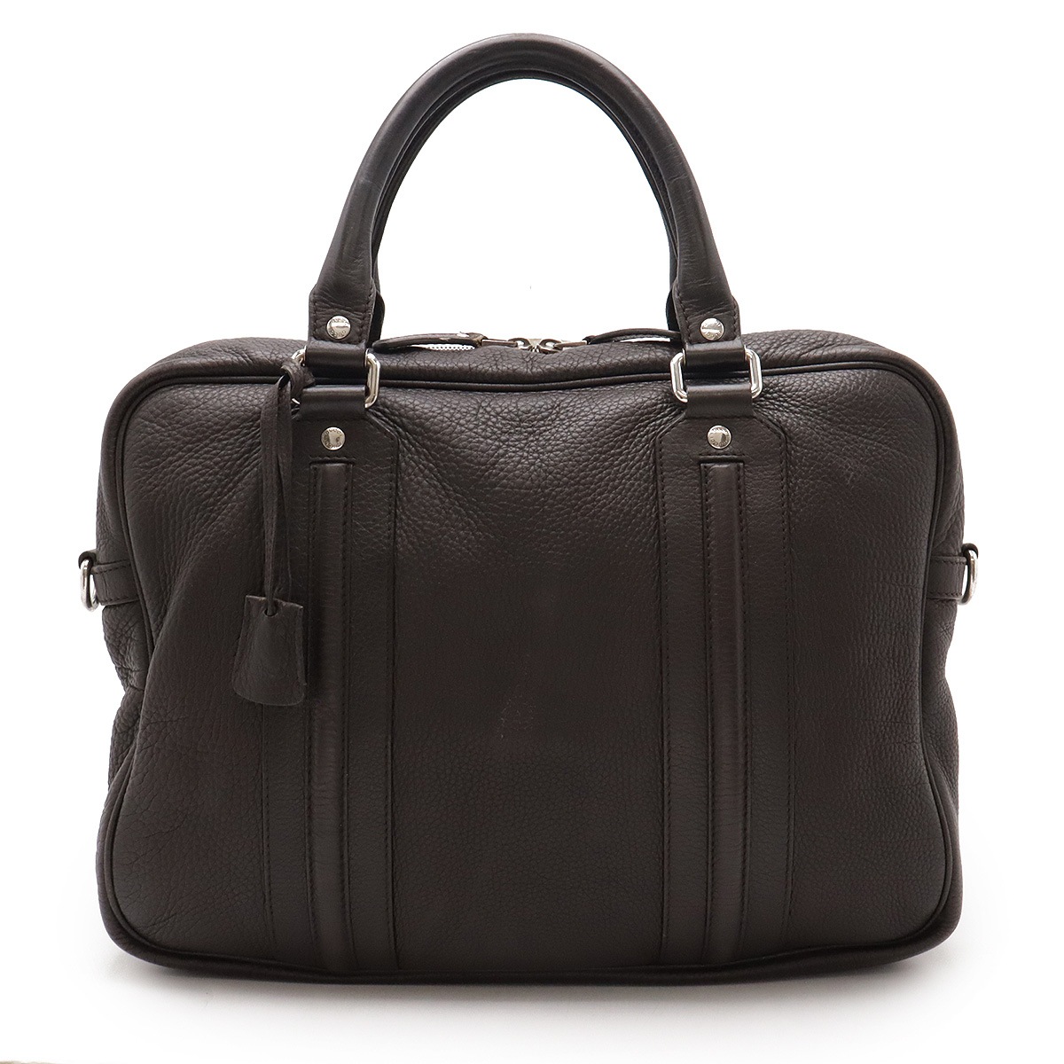 ビジネスバッグ 書類カバン ブリーフケース レザー ダークブラウン 茶 シルバー金具 23185