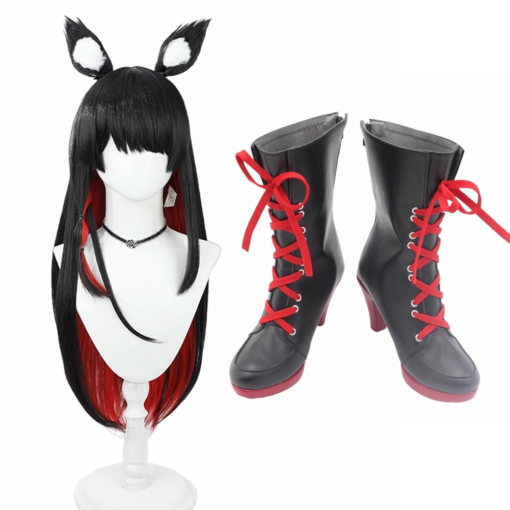 狐坂 ワカモ コスプレ靴 ブーツ コスプレ ウィッグ付き 演出服 アニメ 祭り ハロウィン クリスマス 学園祭 文化祭 仮装