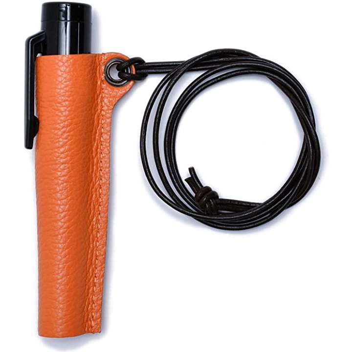 クレベリン スティック用 ケース 本革 レザーネックホルダー ペンタイプ 携帯(オレンジ)