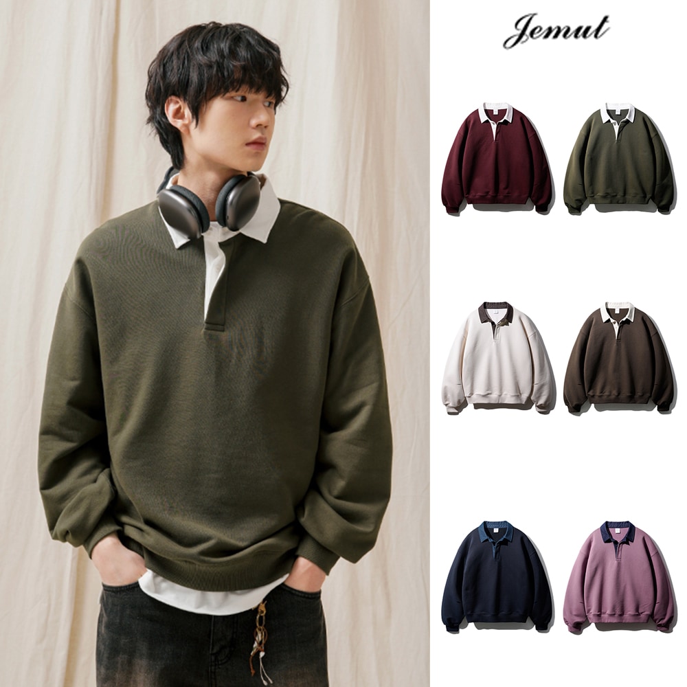 [JEMUT] Aaron Rugby Collar Sweatshirt