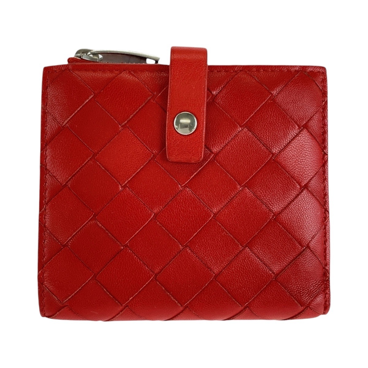 美品 マキシイントレチャート レッド シルバー金具 レザー 折財布 コンパクトウォレット レディース 410707