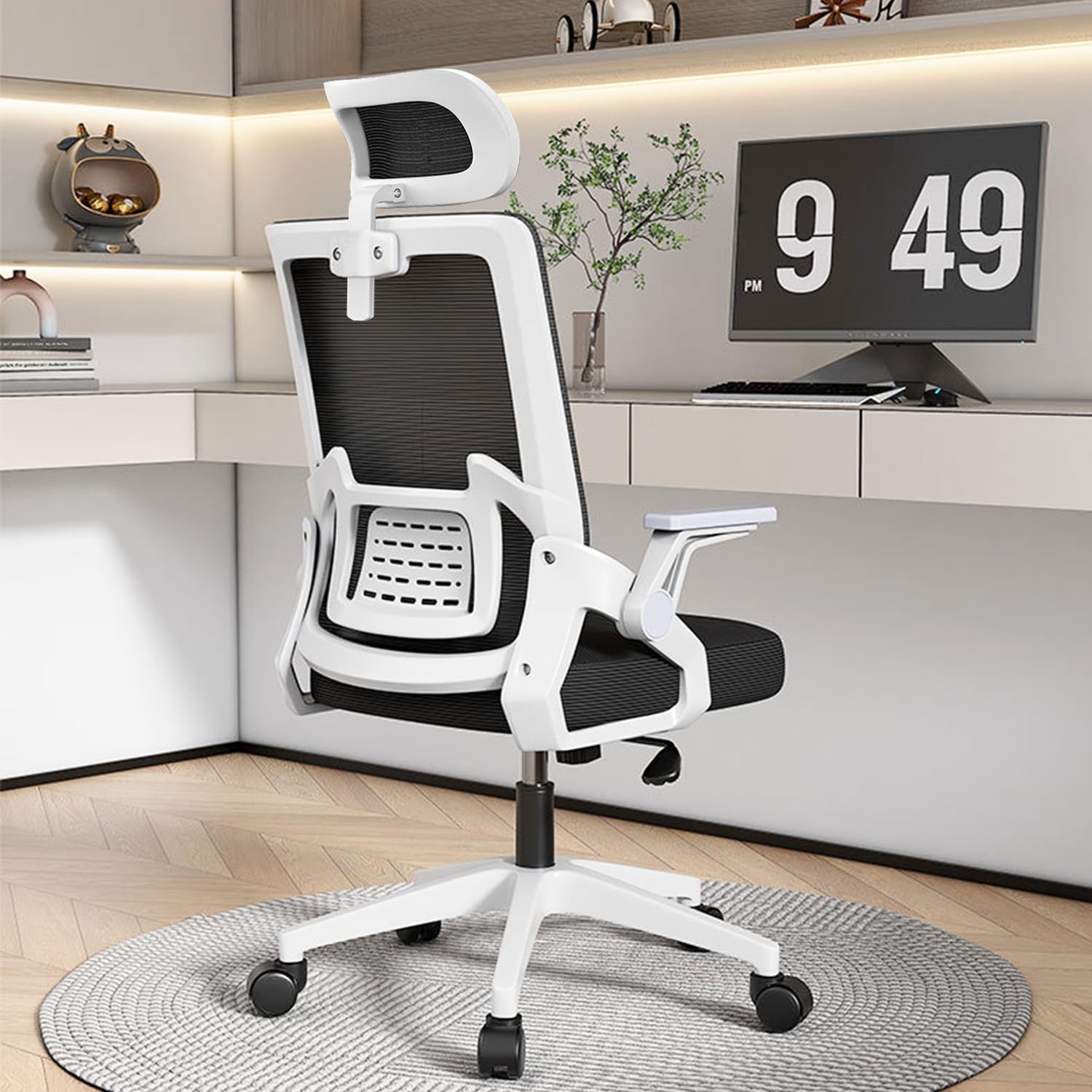HLIFE オフィスチェア デスクチェア 人間工学 テレワークチェア 疲れない 椅子 腰サポート 跳ね上げ式アームレスト 3Dヘッドレスト ロッキング機能 高反発クッション PCチェア 通気性メッシュ