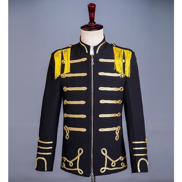 メンズ ステージ衣装 演出 ダンス用 ジャケット 大人 ヨーロッパ 西洋風 中世紀 王子様 伯爵 貴族風 礼服 衛兵 兵隊 兵士 制服 舞台衣装 黒に金 肩に黄いフリン30%までに制限 7,527円