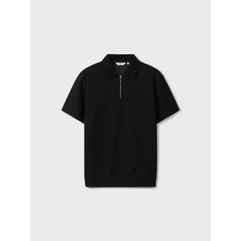 [ヘンダムド] 男性) ダブルニット半袖ジップアップTシャツ ティエリーABG2TT1104BK_HDD