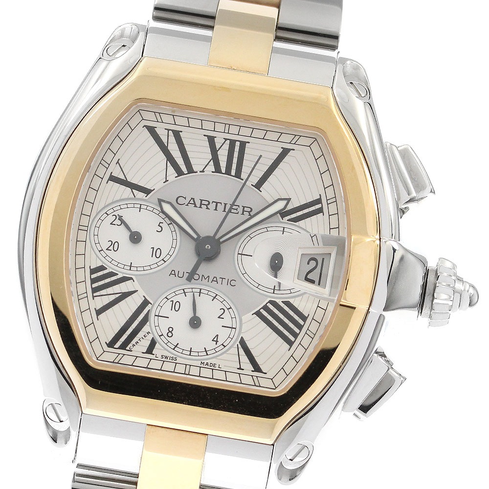 カルティエ CARTIER W62027Z1 ロードスター クロノグラフ デイト 自動巻き メンズ 良品 保証書付き_903402【中古】