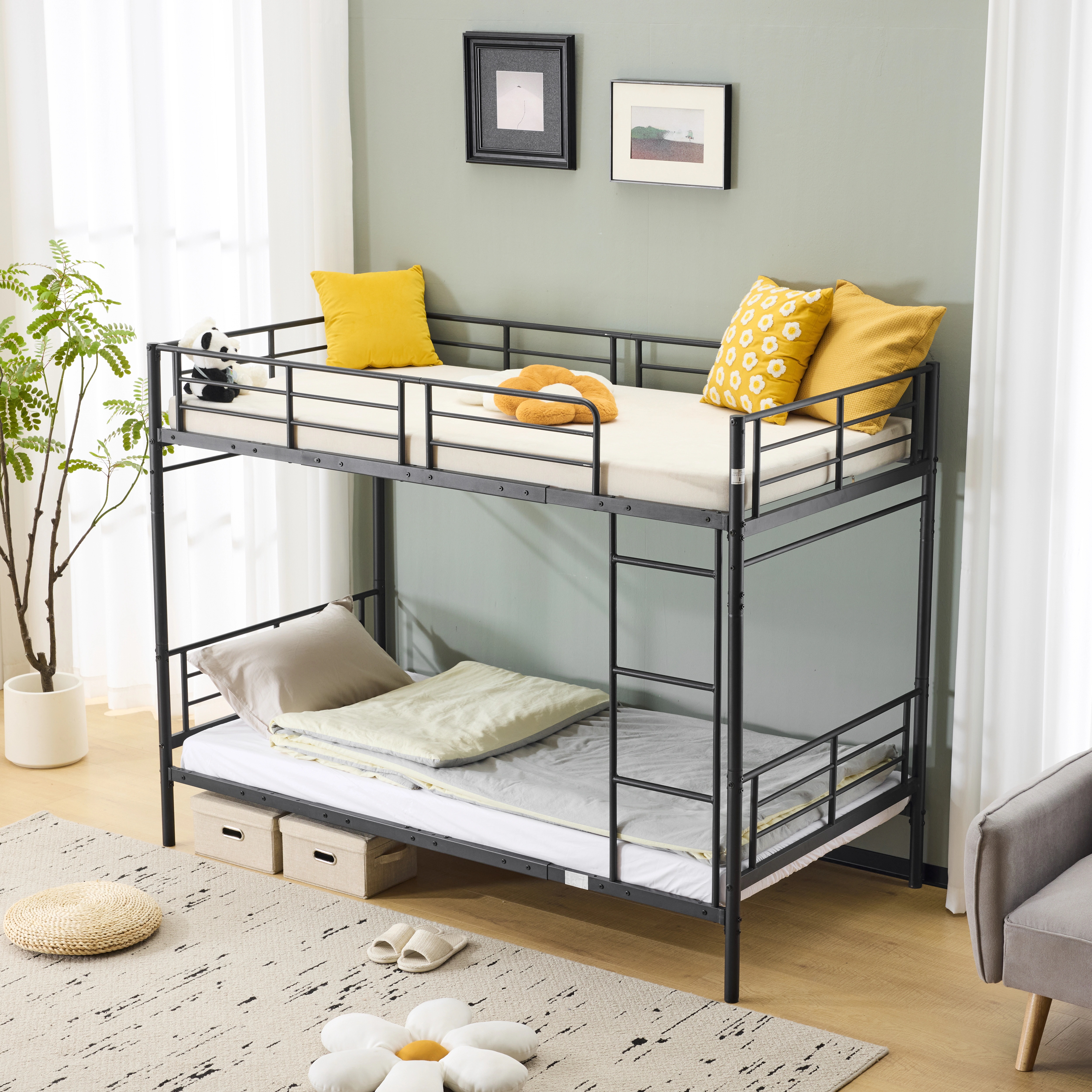 【期間限定特価】ヨーロッパ安全基準EN747認証獲得済子供ベッドブラック子供部屋二段ベッド二段ベッドパイプ金属製2段ベッドパイプベッド