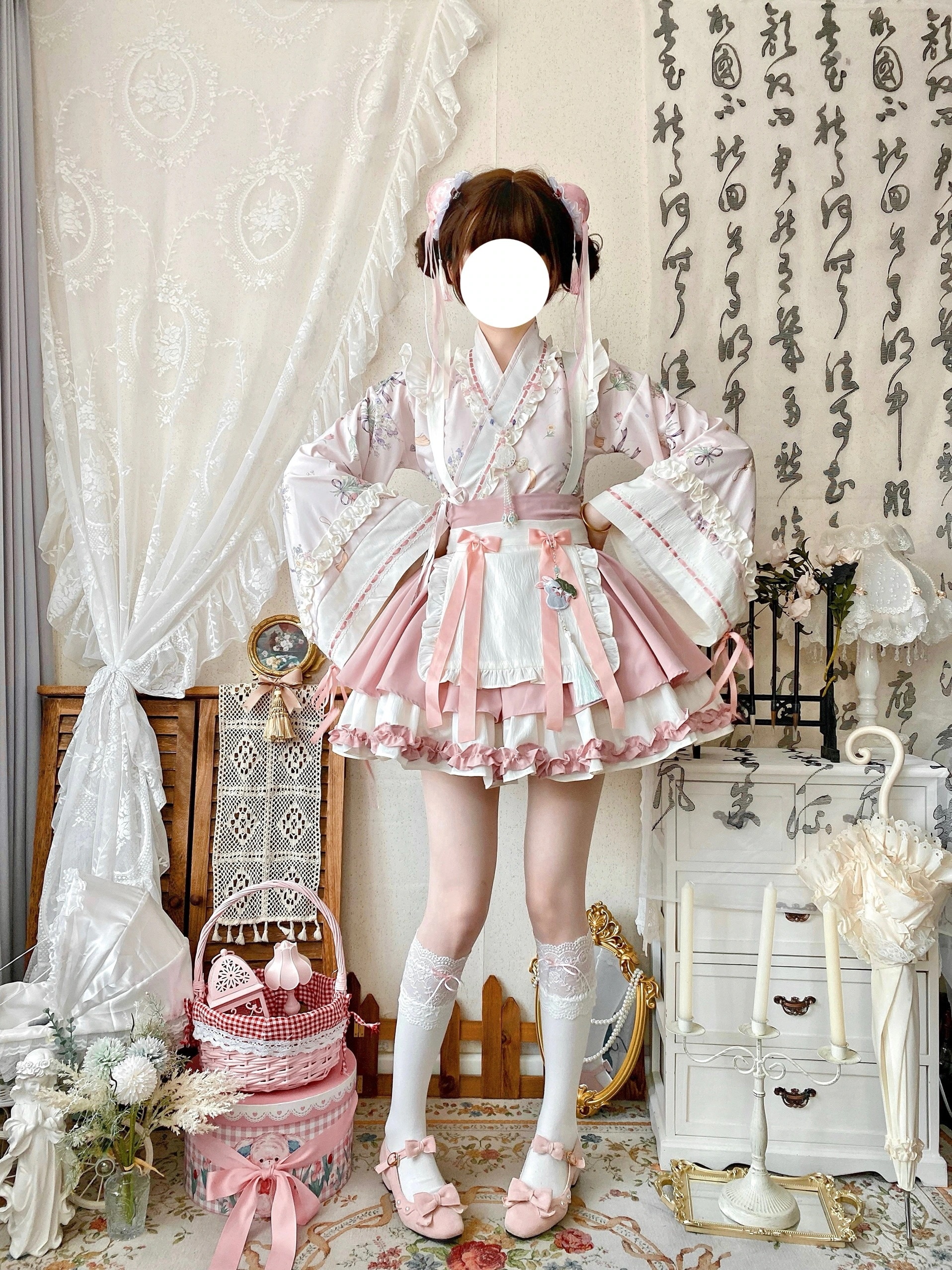 【最安値に挑戦】 ロリータ ワンピース コスプレ 学院祭用 中華風ロリータビッグスリーブクロスネックビッグスイングドレスロリータ ドレス ハロウィン 3点セット