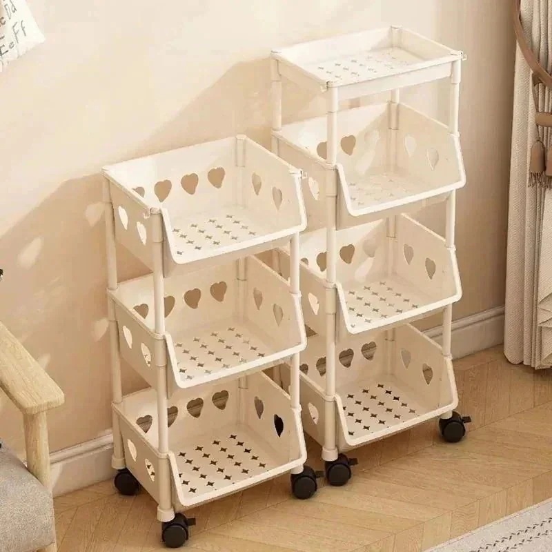 母の日カートおやつ棚ベビー用品収納棚着地可動赤ちゃんおもちゃ収納棚クリーム風